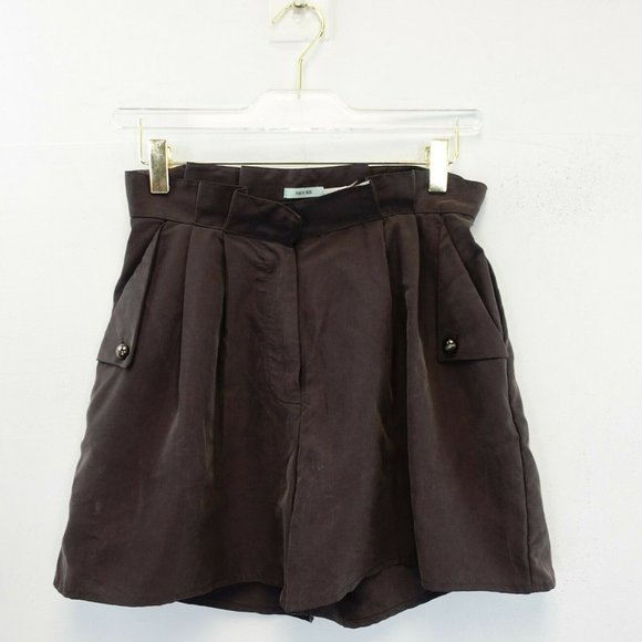 ANTHROPOLOGIE x KIMCHI BLUE Women's Brown Short 2 High Waisted Ruffle Pleated - Picture 1 of 11